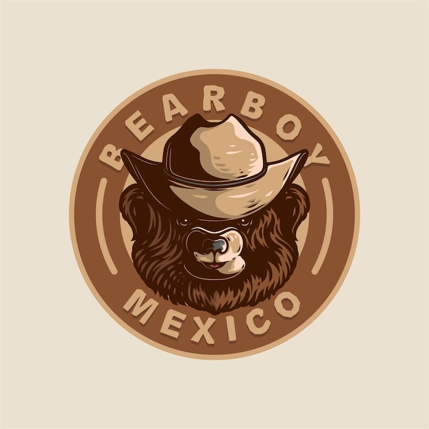 Vetor cabeça de urso com ilustração vetorial de chapéu de cowboy