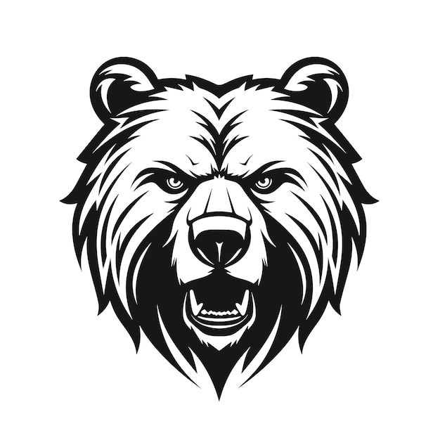 Cabeça de urso desenhada à mão logotipo preto e branco design simples em fundo branco