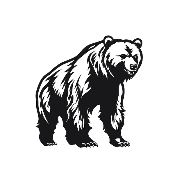 Cabeça de urso desenhada à mão logotipo preto e branco design simples em fundo branco