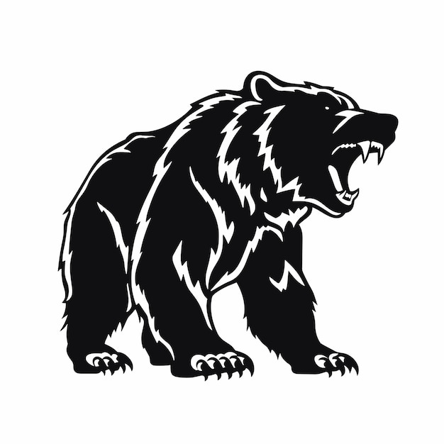 Vetor cabeça de urso desenhada à mão logotipo preto e branco design simples