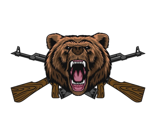 Cabeça de urso e ilustração ak47