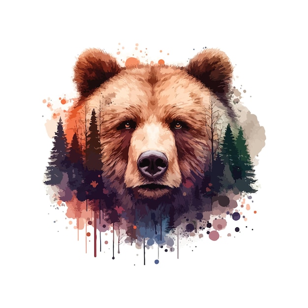 Vetor cabeça de urso em aquarela