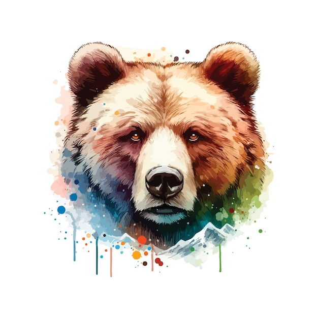 Vetor cabeça de urso em aquarela