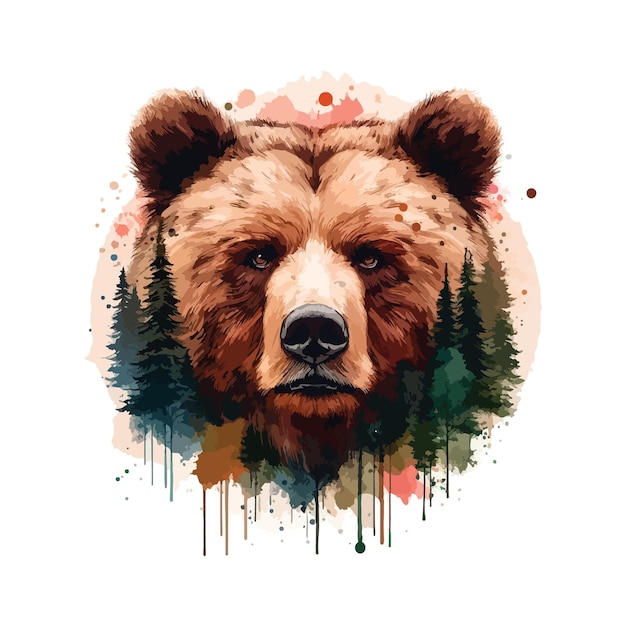 Vetor cabeça de urso em aquarela