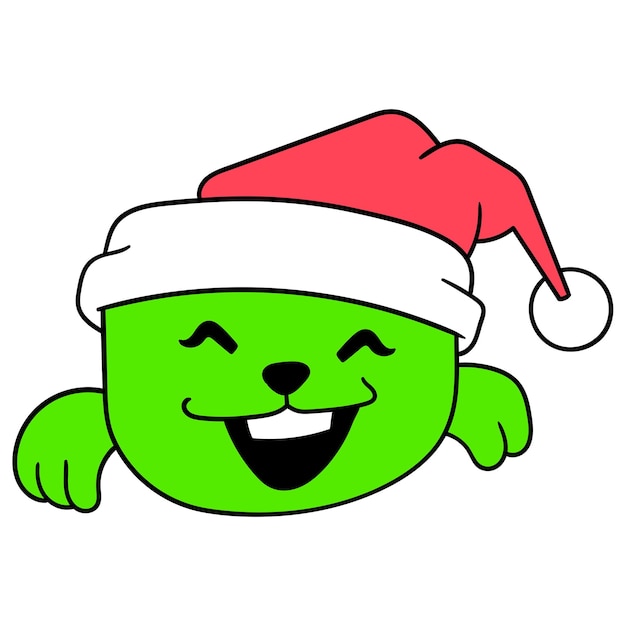 Vetor cabeça de urso usando chapéu de natal felizmente doodle desenho de ícone