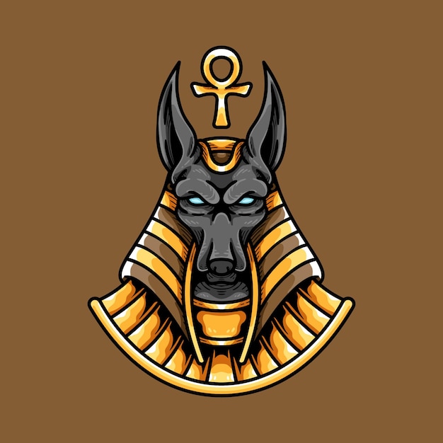 Cabeça e ankh egípcio de anubis