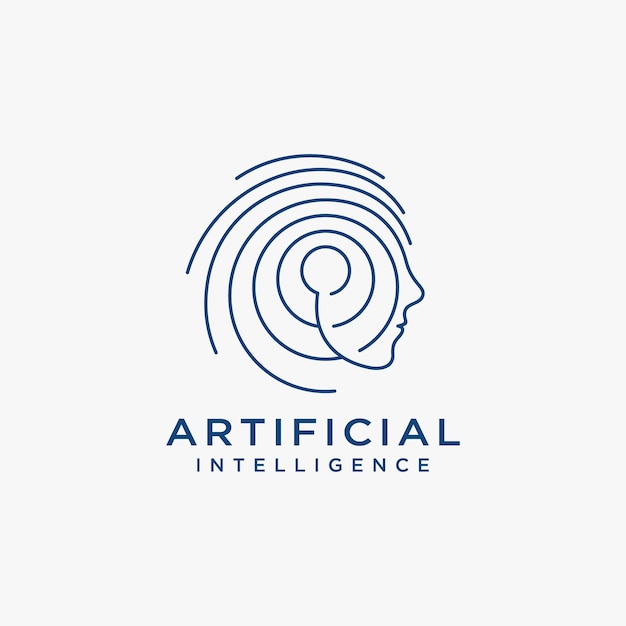 Vetor cabeça humana em estilo de linha de tecnologia para design de logotipo de inteligência artificial