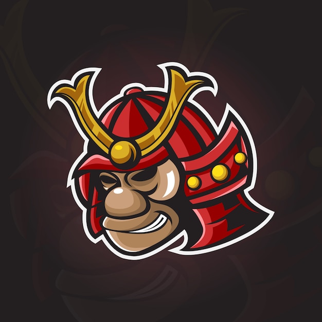 Cabeça samurai macaco com logotipo ilustração