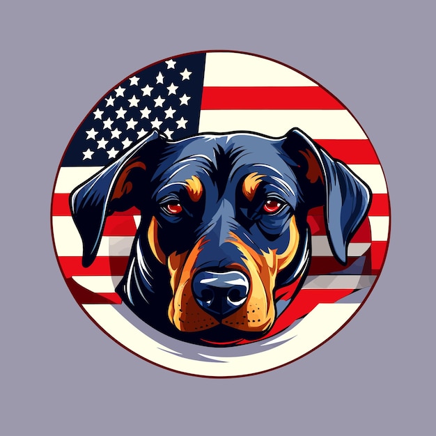 Vetor cabeça vetorial de cão desenho do logotipo da bandeira americana