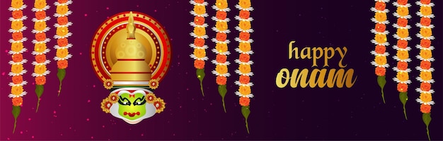 Vetor cabeçalho de banner de celebração de onam feliz