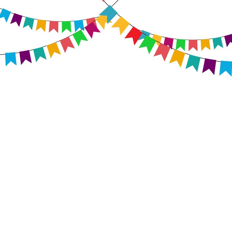 Vetor cabeçalho de cartão de saudação de fundo de ilustração de bandeiras de festa com bandeiras ou design de vetor de guirlanda