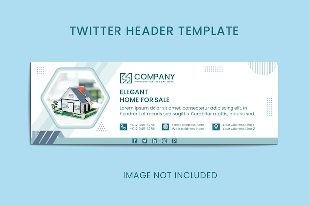 Vetor cabeçalho de twitter de imóveis geométricos abstratos de design plano e modelo de banner de site