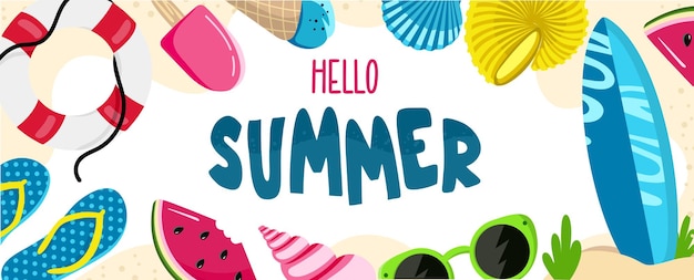 Cabeçalho do site de fundo de verão Banner de cartão postal horizontal colorido ilustração vetorial