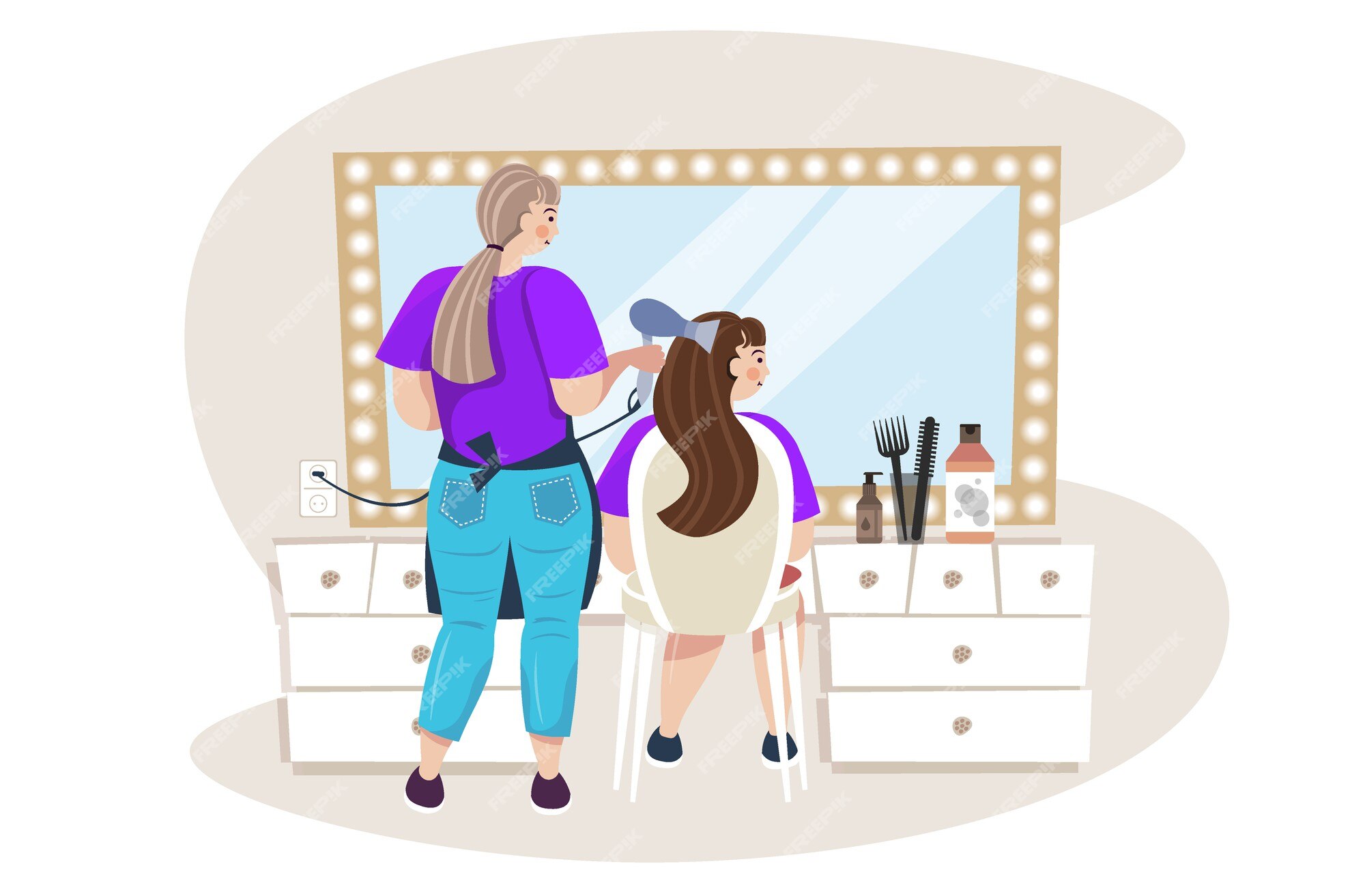 mulher jovem e bonita usando secador de cabelo no salão de cabeleireiro.  close-up do cabelo da mulher no salão de beleza, conceito de penteado  19576794 Foto de stock no Vecteezy