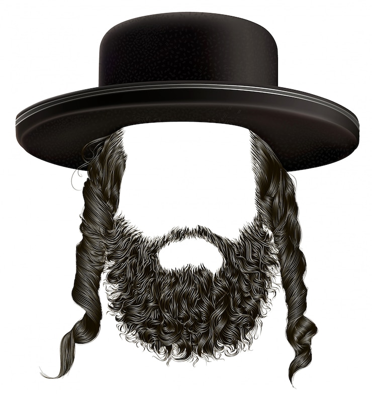 Vetor cabelo preto com barba, peruca com chapéu