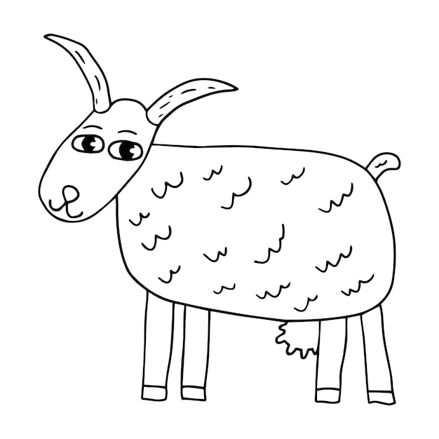 Cabra de doodle bonito dos desenhos animados isolado no fundo branco. Animal de fazenda.