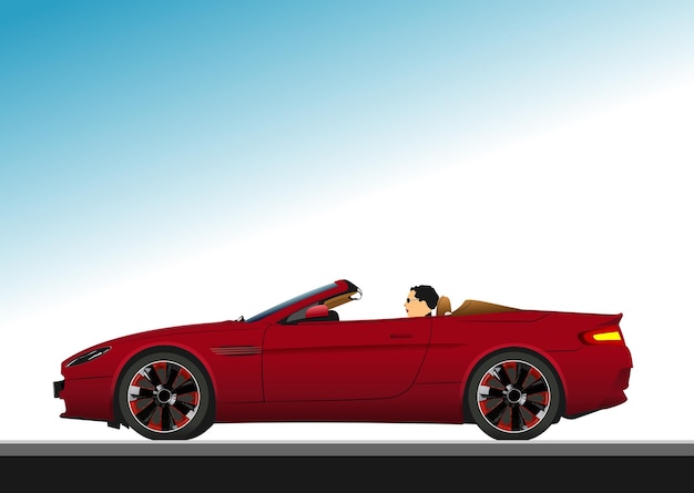 Vetor cabriolet vermelho do carro na ilustração 3d do vetor da estrada