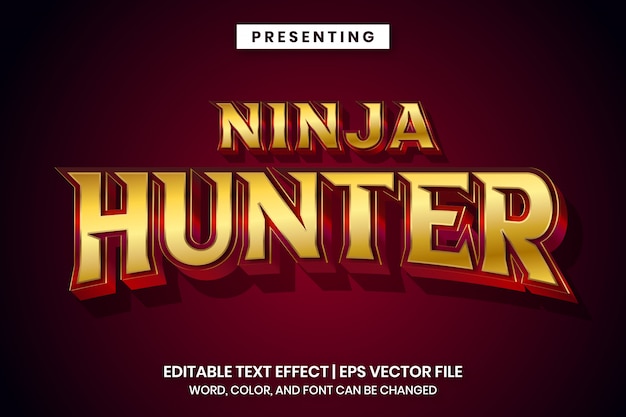 Caçador ninja - efeito de texto editável de metal ouro vermelho
