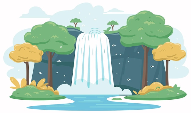 Cachoeira com vista de paisagem de fundo ilustração de estilo de desenho animado vetorial