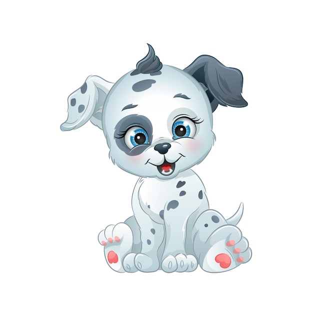 Vetor cachorrinho dálmata de desenho animado, cachorro fofo, ilustração vetorial de animal de estimação, isolada em fundo branco