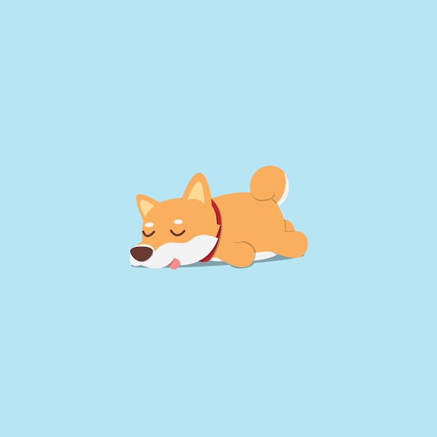 Cachorrinho shiba inu preguiçoso dormindo ícone plana design