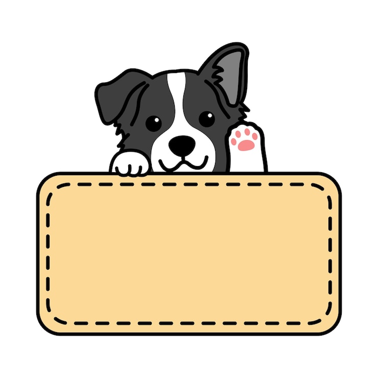 Vetor cachorro border collie bonitinho acenando a pata com modelo de borda de quadro ilustração vetorial de desenho animado