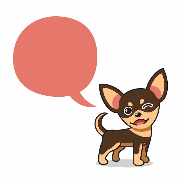 Cachorro chihuahua feliz de personagem de desenho animado com balão