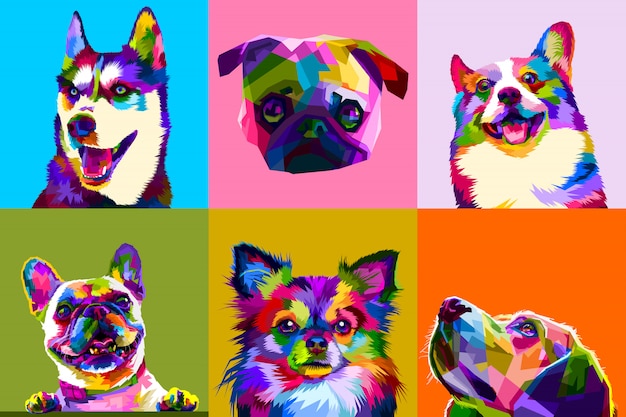 Cachorro colorido define na arte pop