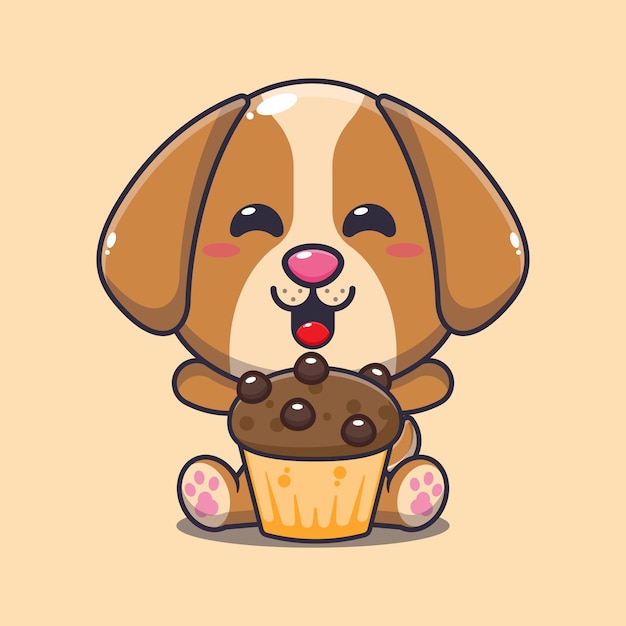 Vetor cachorro com ilustração vetorial de desenhos animados de bolo de xícara