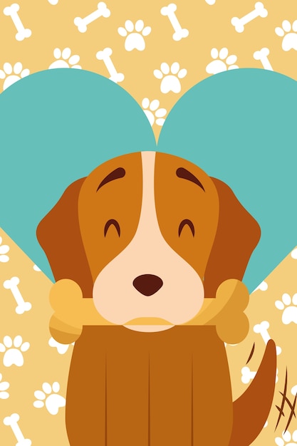 cachorro com osso na boca patas amor coração