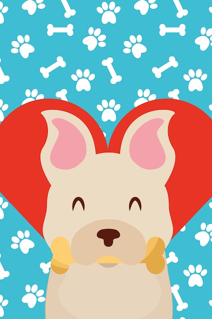 cachorro com osso na boca patas amor coração