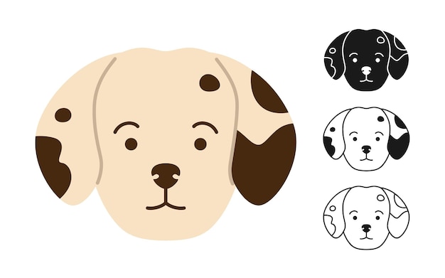 Cachorro dálmata enfrenta conjunto de personagens de desenho animado cachorro símbolo infantil linha focinho doodle ícone cachorrinho animal de estimação