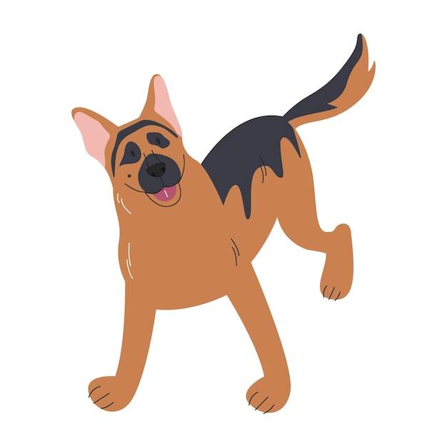 Cachorro de pastor alemão de pé com a boca aberta Treinamento de obediência com cão de grande raça Design de animal de estimação
