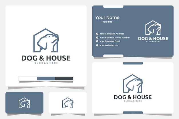 Cachorro e casa com arte de linha, inspiração de design de logotipo