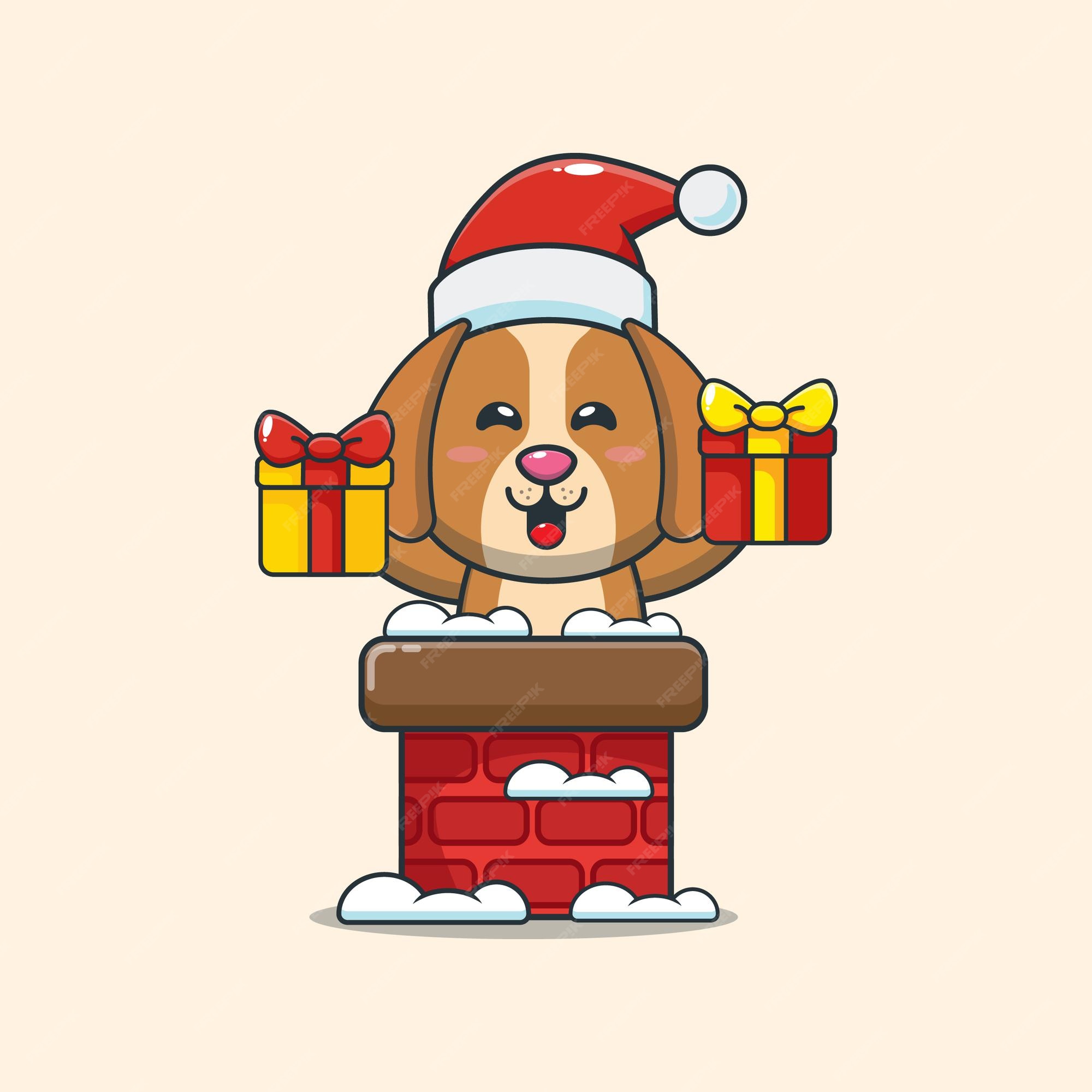 Baixe Cachorro de desenho animado fofo usando chapéu de Papai Noel