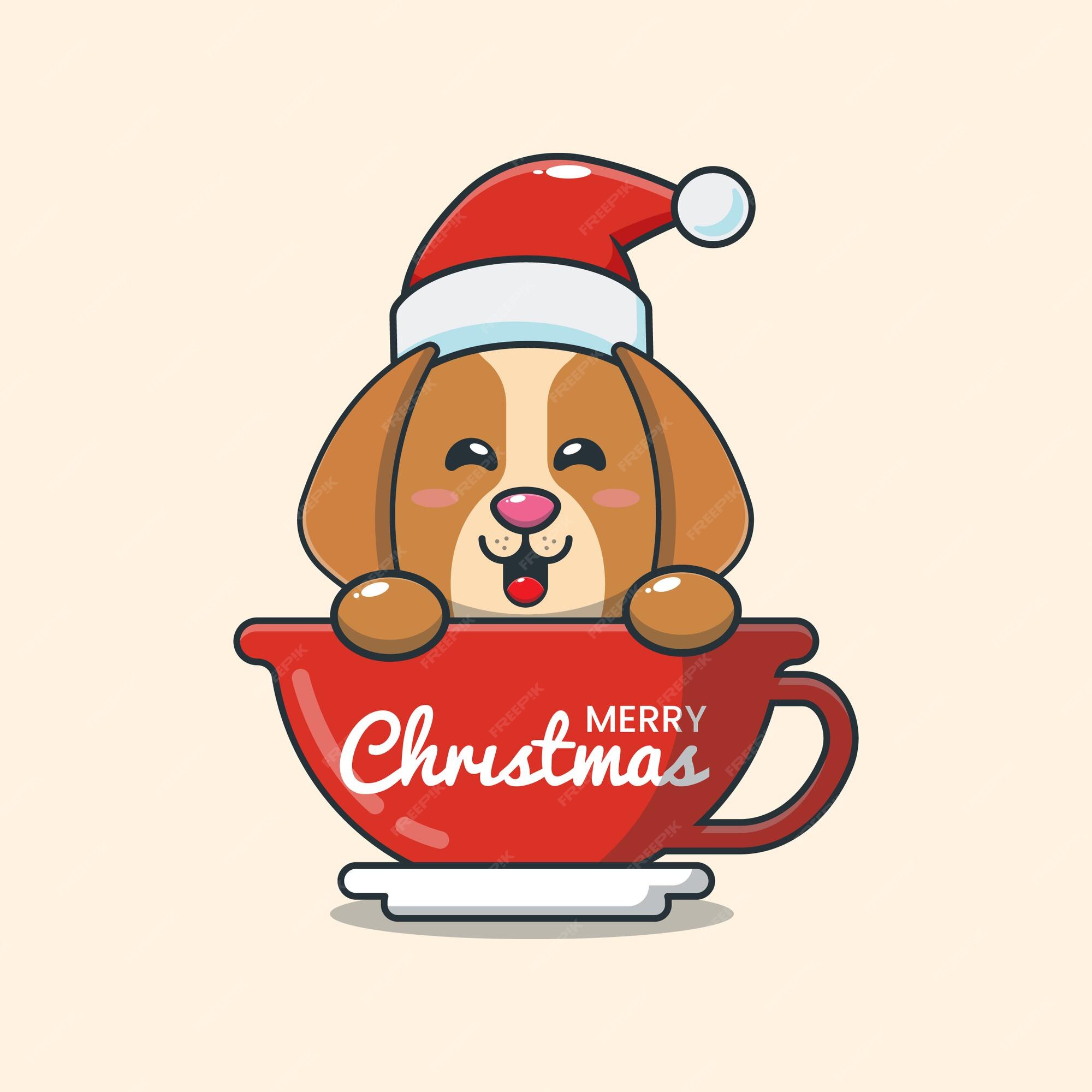 Baixe Cachorro de desenho animado fofo usando chapéu de Papai Noel