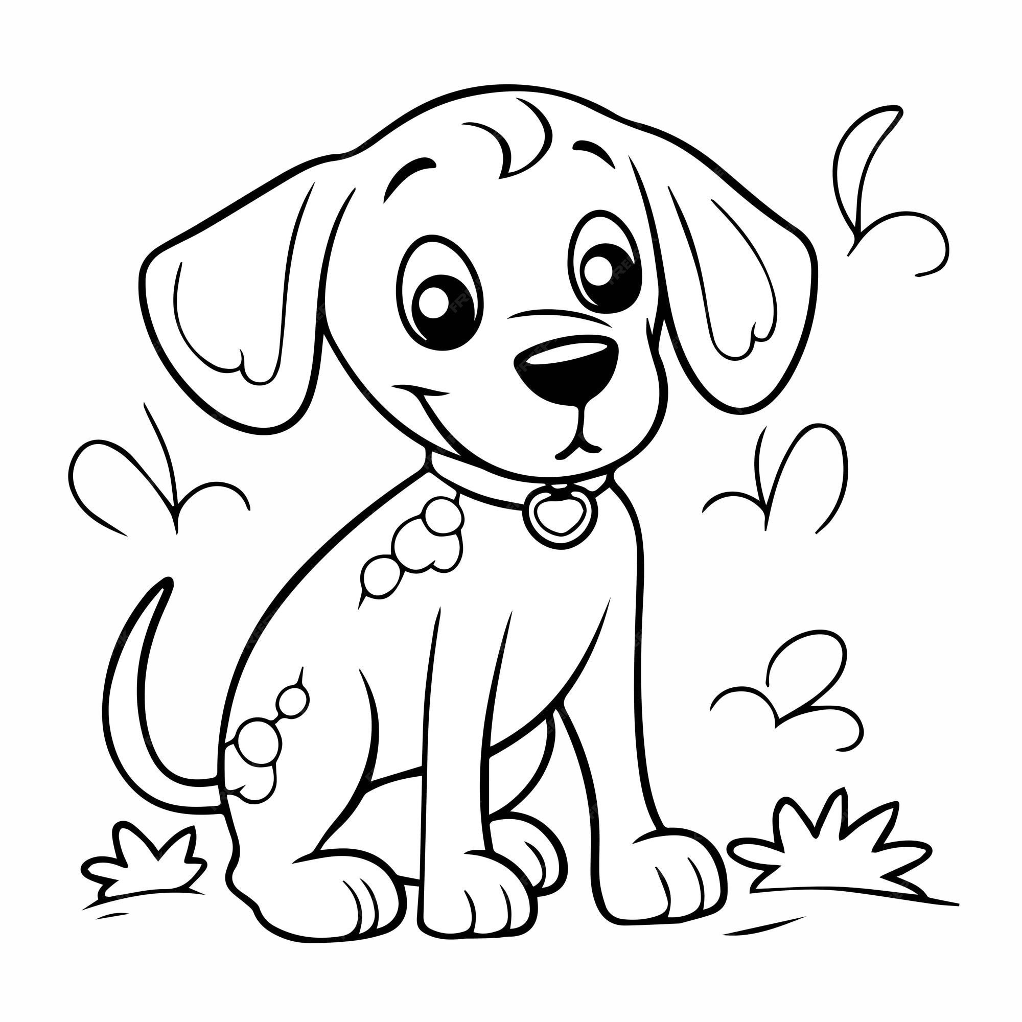 página para colorir. imagem para colorir com cachorro fofo ou cachorrinho.  conjunto de clipart de animais de desenho animado para pôster de berçário,  impressão de camiseta, vestuário infantil, cartão de saudação, papel