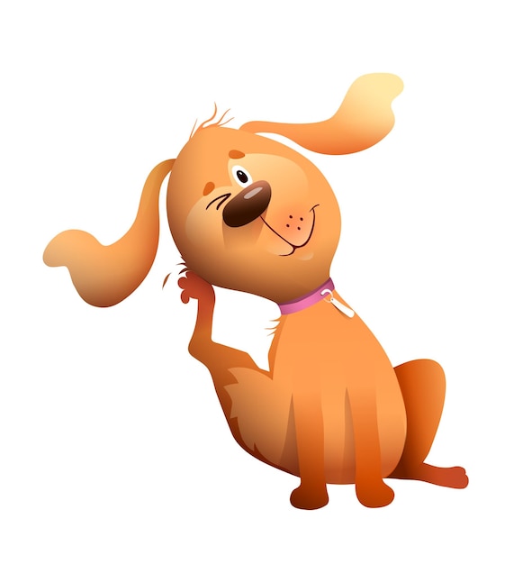 Cachorro fofo sentado coçando cachorro engraçado mascote