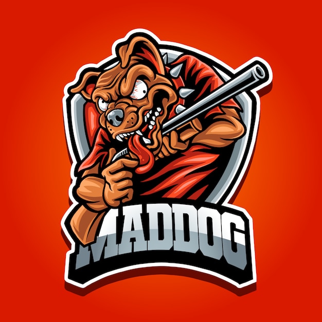 Cachorro louco com logotipo de mascote de arma