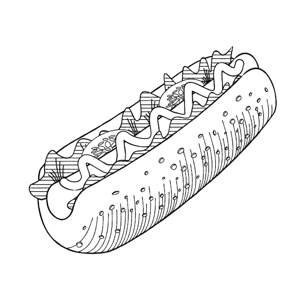 Cachorro-quente com ilustração de contorno de mostarda