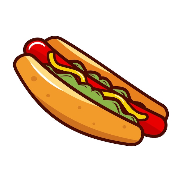 Vetor cachorro-quente com mostarda e ketchup ilustração vetorial de fast food para elemento de design de alimentos e bebidas