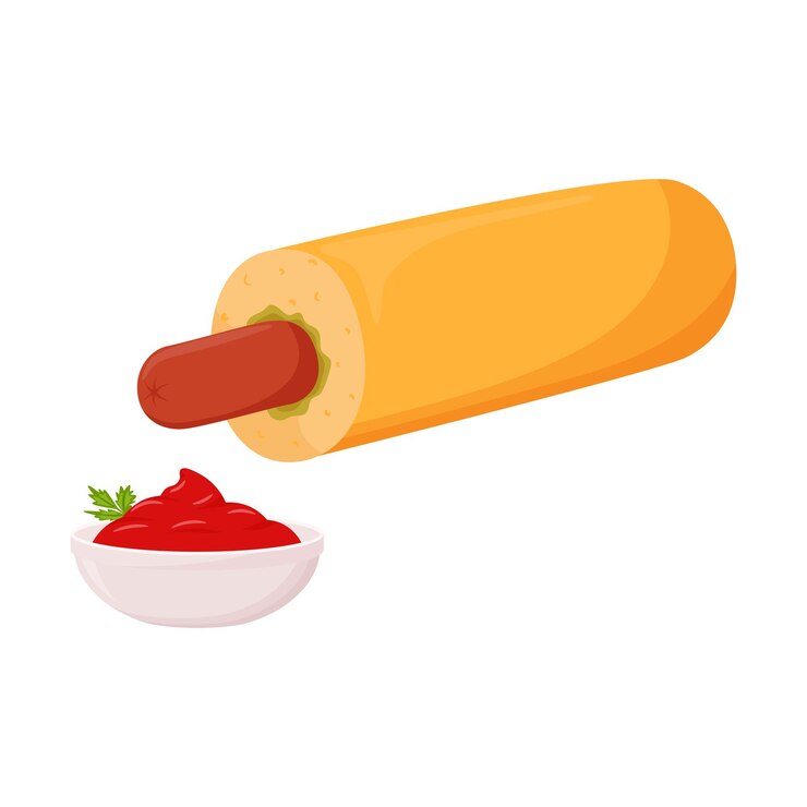 Vetor cachorro-quente com salsicha com molho de ketchup em uma tigela cachorro francês salsicha em um pão comida de rua rápida