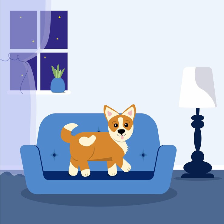 Vetor cachorro sentado no sofá
