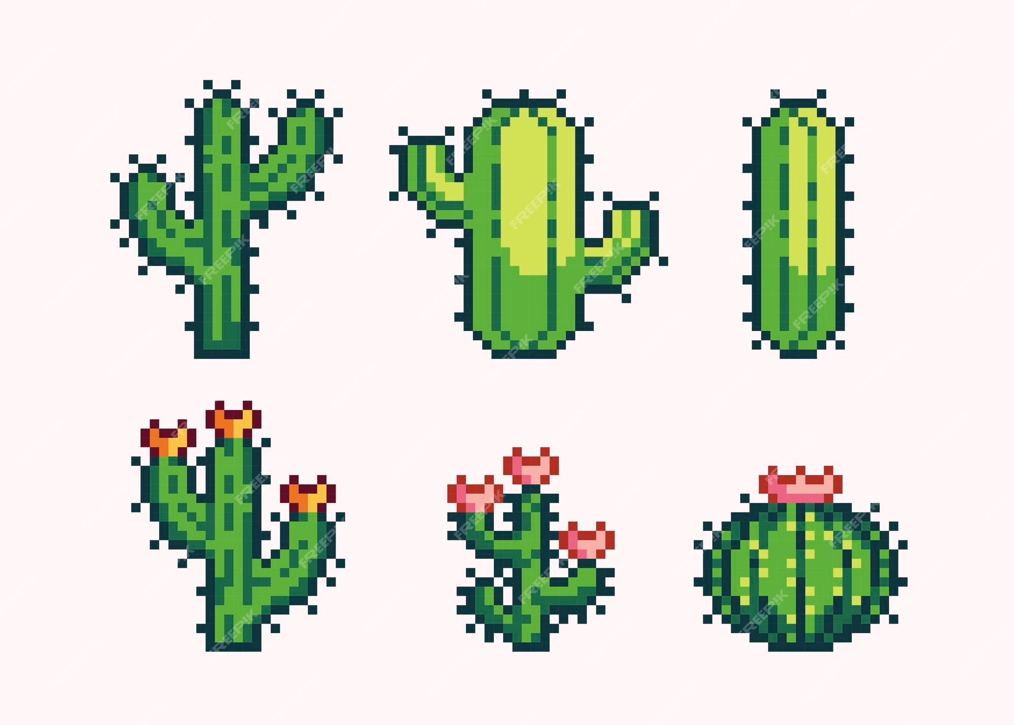 Cacti pixel art set cactus com coleção de flores flora do deserto