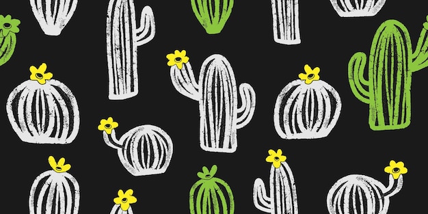 Cacti Texture Line Art. Padrão sem costura vetorial.