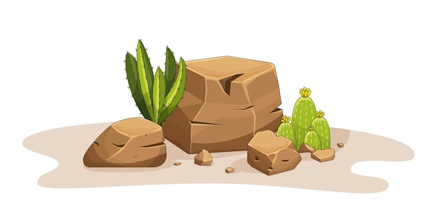 cacto plantas conjunto do deserto entre areia e pedras. realista vetor  ilustração isolado em fundo 26524682 Vetor no Vecteezy