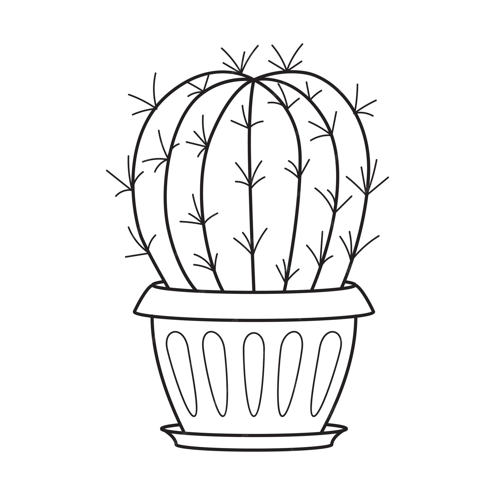 Cacto De Vetor Plano Bonito Na Ilustração De Vaso De Flores Linear Bege.  Mini Planta De Cactos De Desenho Animado Moderno No Ícone De Panela Da  Moda. Elemento Gráfico De Vetor De