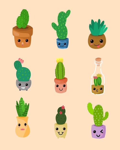 Kit Digital Suculentas Fofas - Cute Kawaii Succulent