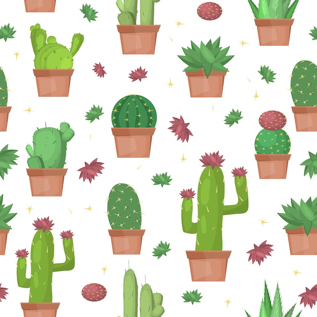 Autocolante Pixerstick Vector sem costura desenhado a mão com padrão de cactos e suculentos. Cactus i…