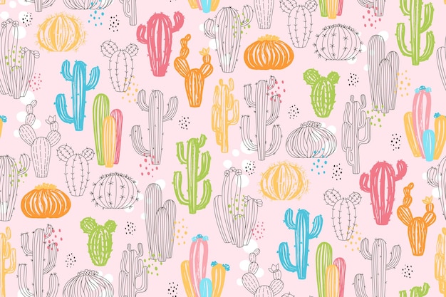 Cactos exóticos grungy padrão sem costura texturizado plantas suculentas repetir infinito ornamento cactos do deserto
